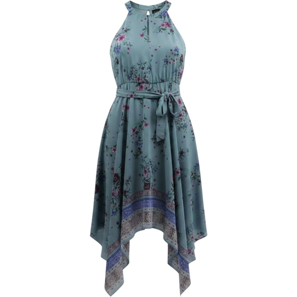 Lilt Women's Plus Halter Neck Keyhole Floral Chiffon Maxi Dress Blue XXXL (22.5)